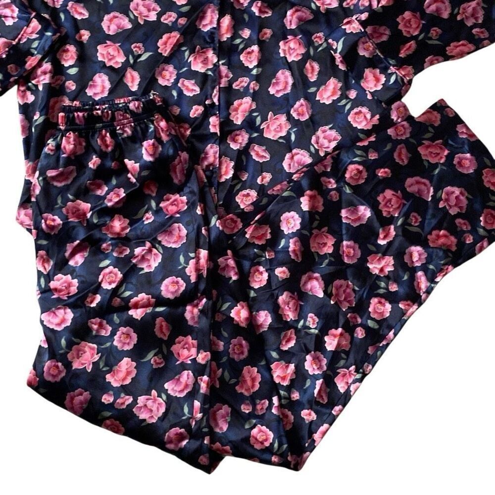 Secret Treasures Peony Satin Silky Pajamas 2 Piece Pj Lingerie Set Long Medium - Picture 4 of 7